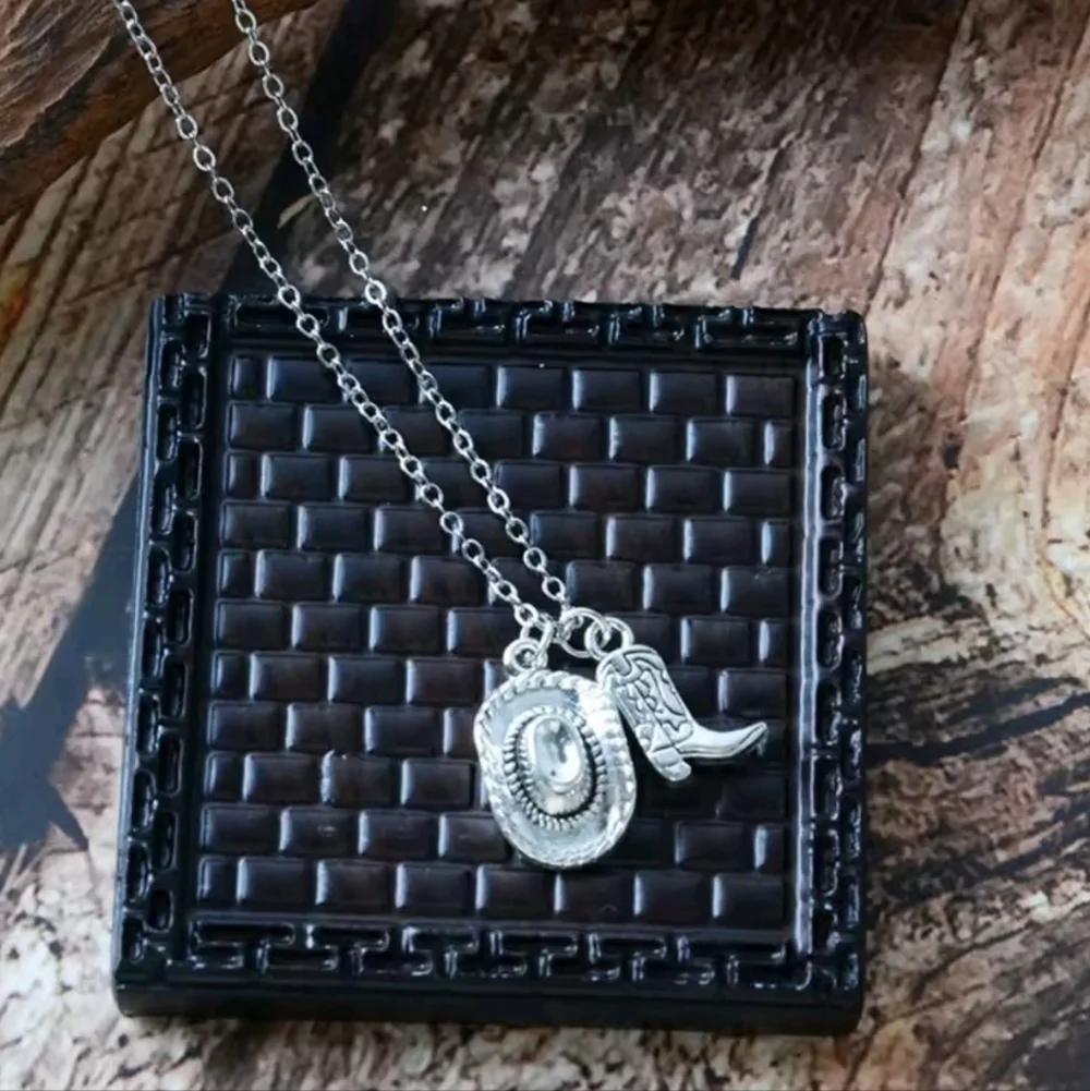Silver Western Cowboy Hat & Boot Necklace Dainty Coastal Cowgirl Jewelry